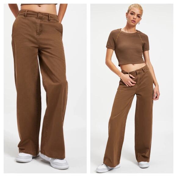 Good American Relaxed Good Skate Pants Brown Baggy Straight Leg Trousers Size 10 - Picture 1 of 16